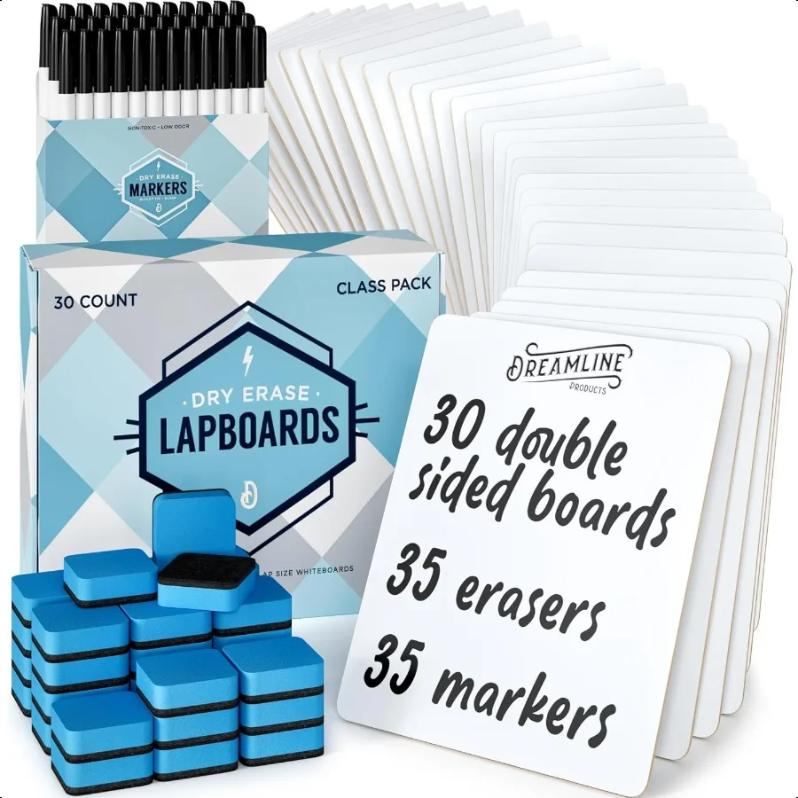 

Dry Erase Lapboards Student Pack of 30 9 x 12 inch Double Sided White Boards Plus Accories Small Mini White Dry Erase Boards fo