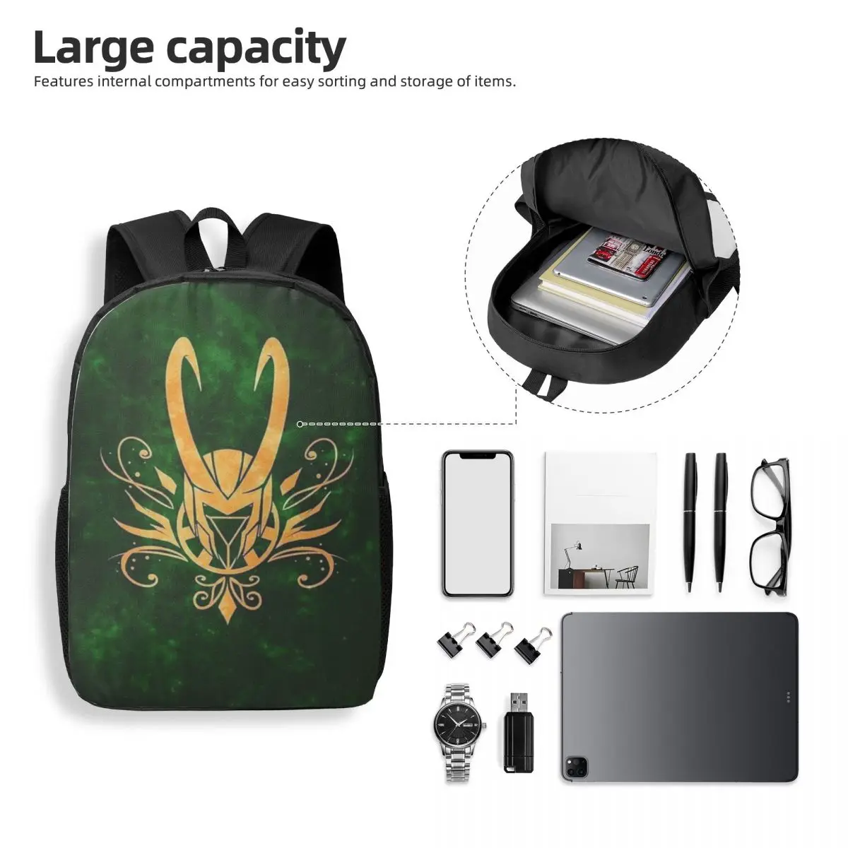 Marvel Loki 17-Inch Student Backpack - Comfortable and Practical Backpack for Daily Use, School, and Travel