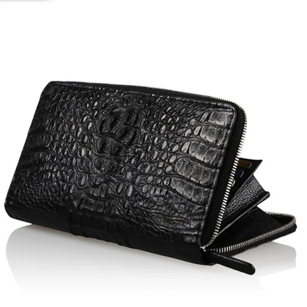 

kadilaier new crocodile Hand bag male crocodile leather handbags zipper Hand caught bag long men wallet
