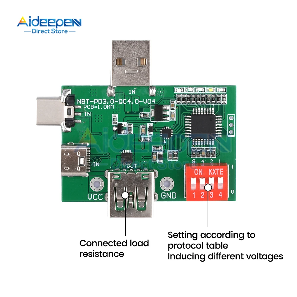 PD/QC3.0 2.0/PPS Deception Fast Charge Trigger Module Aging Board Test Board Adjustable Dial Code USB Type-C 5V 9V 12V 15V 20V