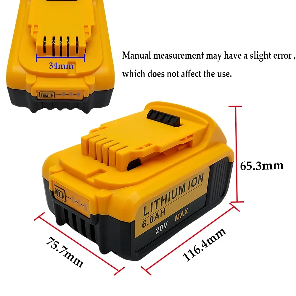 Литиевая сменная батарея для DEWALT Tool 18 в DCB112 DCB184 DCB200 DCB180DCB181DCB182 DCB201,20 в 6 Ач