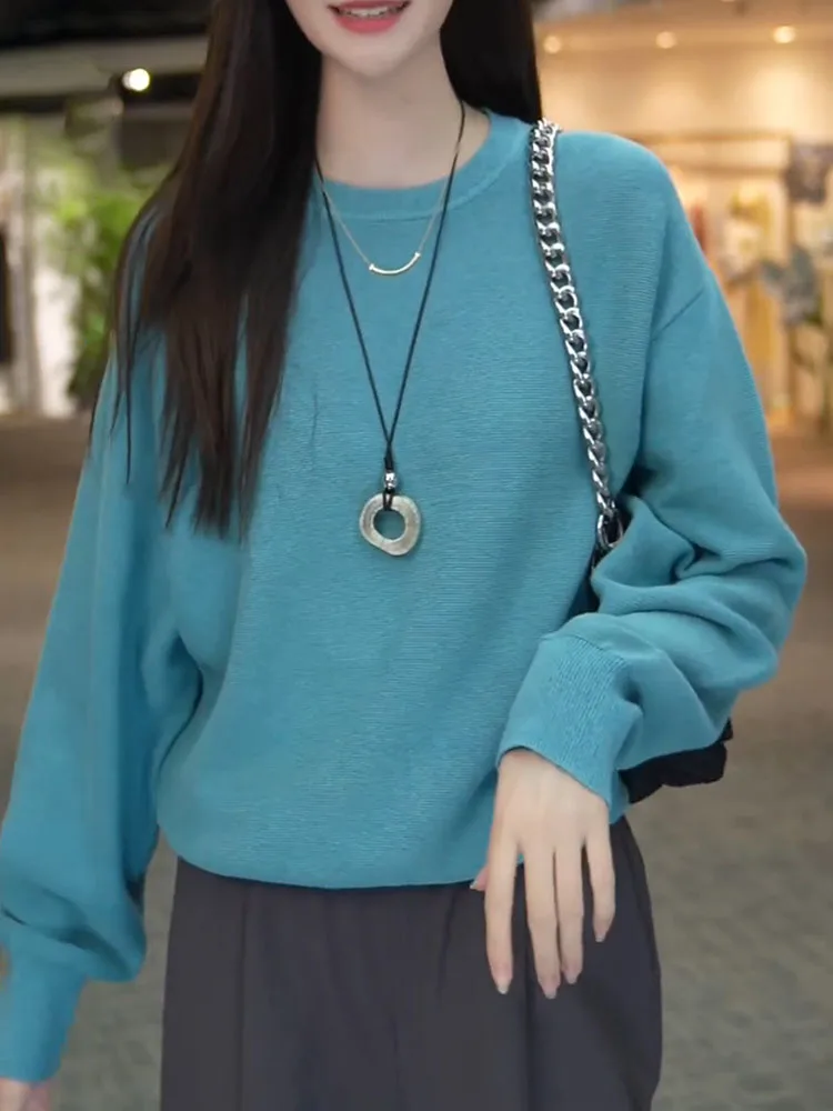 

Faionable Loose Blue Knitwear Women's Sweater All-Match Sle Autumn 2025 New Arrival Large Size Korean Sle Commute