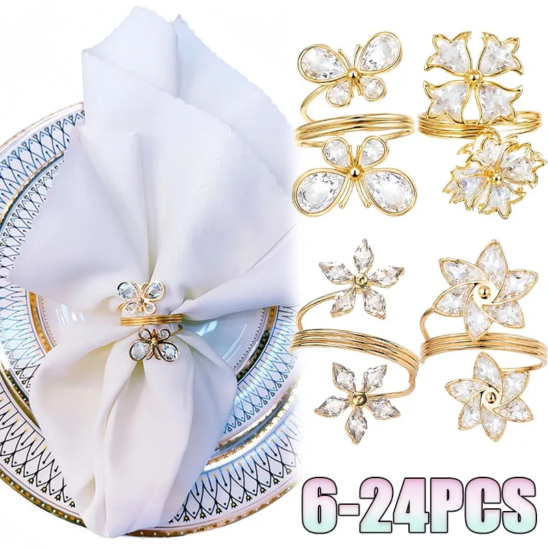 6-24PCS Luxury Crystal Rhinestone Napkin Rings Bling Holders for Wedding Banquet Hotel Party Celebration Table Supplies