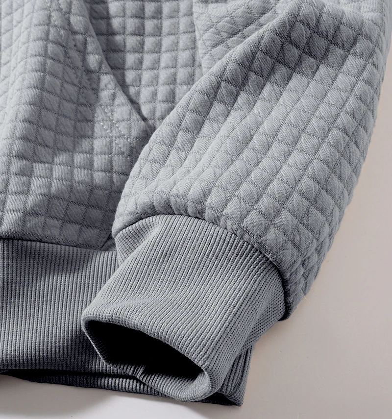 Herren Waffelstruktur Stehkragen Halbreißverschluss Langarm-Sweatshirt mit Kängurutasche, Locker Geschnitten, Frühling Herbst Weicher Lässiger Pullover – Detail 9
