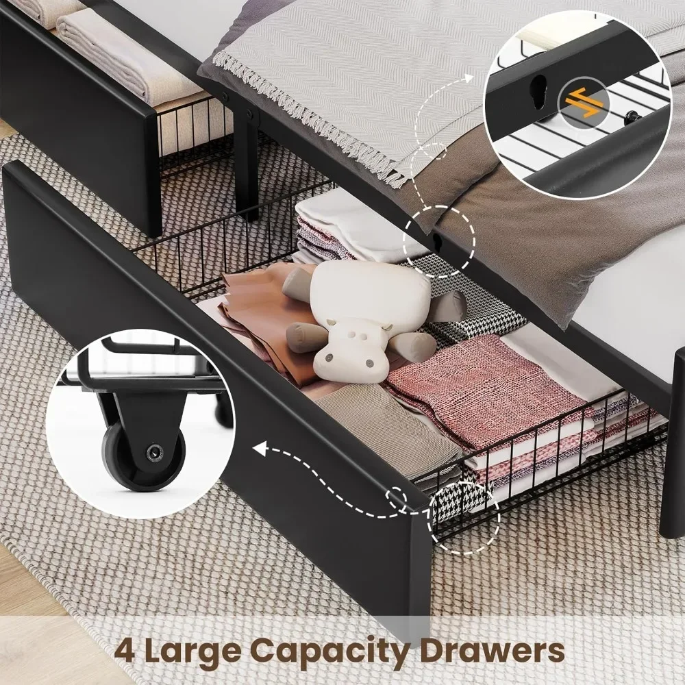 Bed Frame Full Size with Bookcase Headboard and 4 Storage Drawers, Leather Upholstered Full Bed Frame image 3