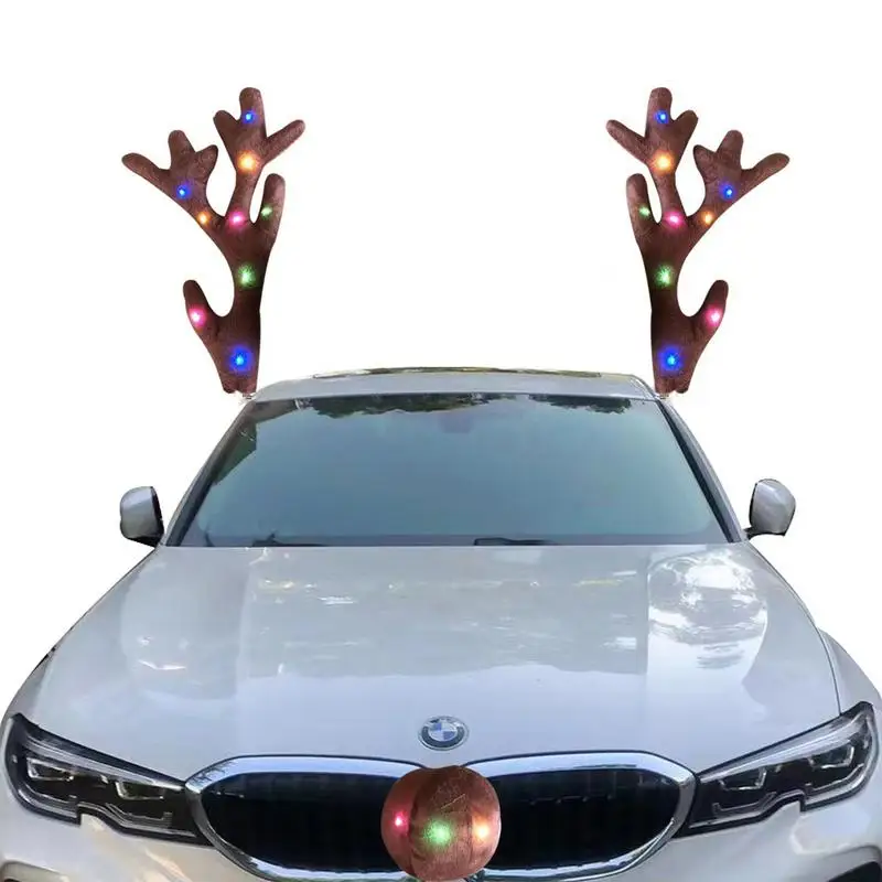 Car Reindeer Antler Kit Reindeer Christmas Costume Auto Decoration Vehicle Christmas Car Decor Kit Reindeer Car Kit Antlers With