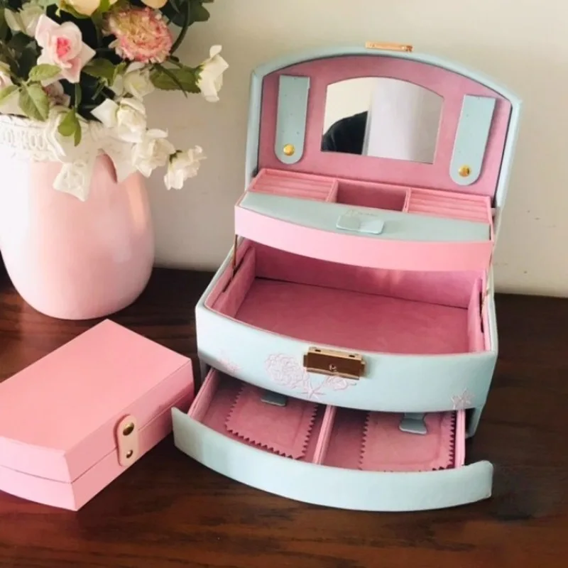 

Leather Jewelry Storage Box Women's Ring Earrings Case Large Jewellery Organizer Boxes Trinket Necklace Bracelet Cases Gift