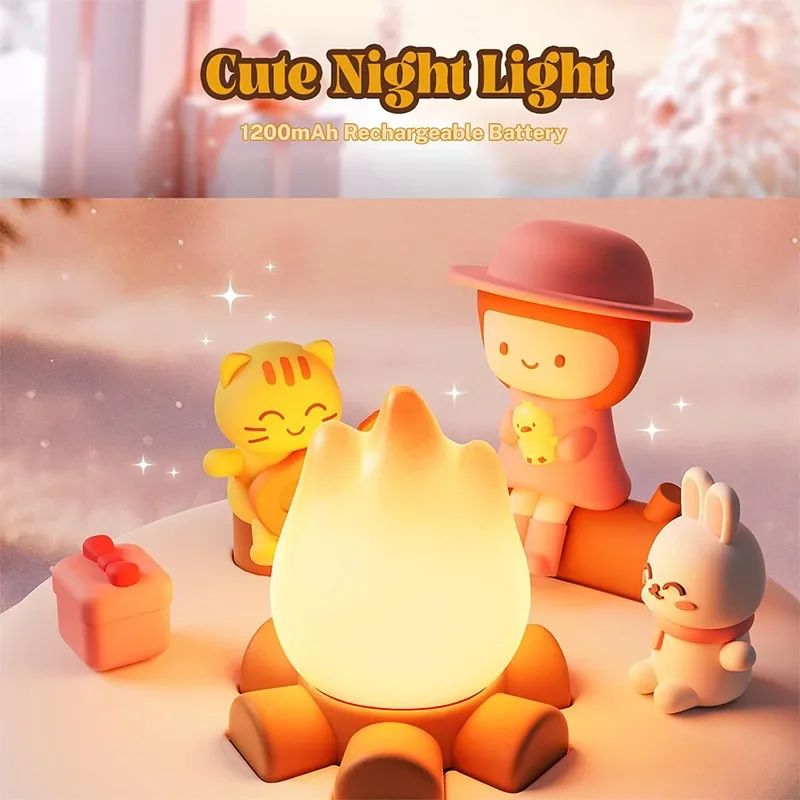 Santa Claus Little Flame Music Box Cute Girls Night Light Adjustable Breathing Warm Light Lamp with 6 Songs Kids Christmas Gifts