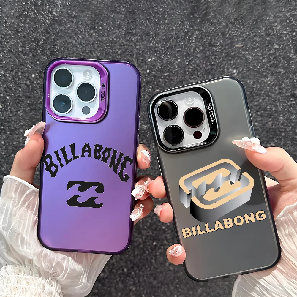 Funda para Teléfono B-Billabong Fashion para iPhone 17 16 15 14 13 12 11 Pro Max Plus Mini, Carcasa IMD Color Plateado