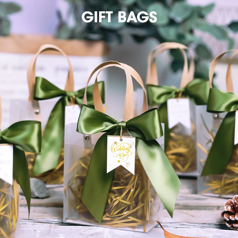 

10/20/30Pcs Transparent Gift Bag with Ribbon Handles PVC Candy Box Bags Wedding Souvenir Tote Bag Birthday Party Packaging Decor