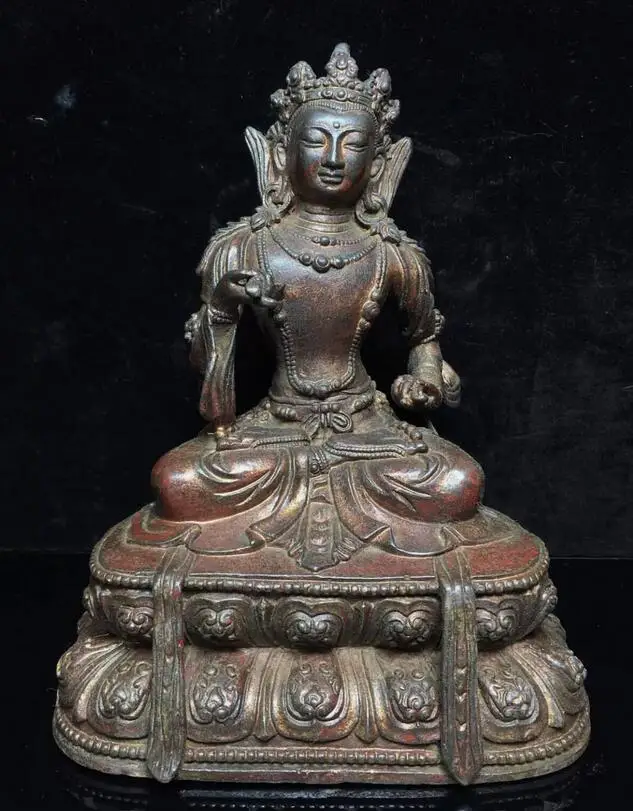 Collect China Buddhism Tibet Temple Bronze Kwan-Yin Guanyin Buddha Seat Statue