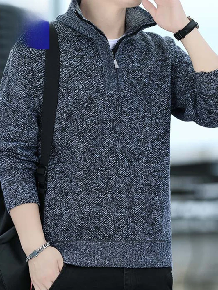 

Lormen Men's Thiened Zipper High Collar Knitted Sweater Long Sve Spring Autumn Pure Color Sweatirt Base irt