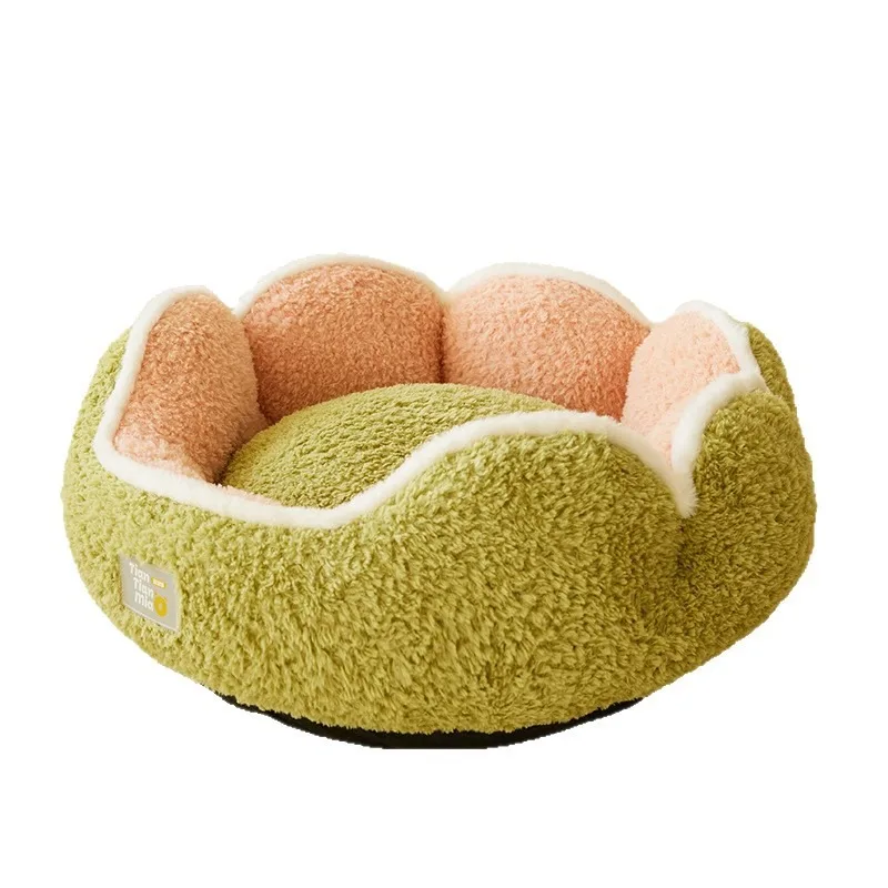 

Cactus cat bed dog bed half enclosed plush warm washable removable cover non slip bottom raised rim cozy pet bed for winter soft