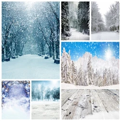 Winter Christmas Photography Backdrop Wonderland Mountain Forest Snow Decor Child Photocall Family Portrait Photo Background