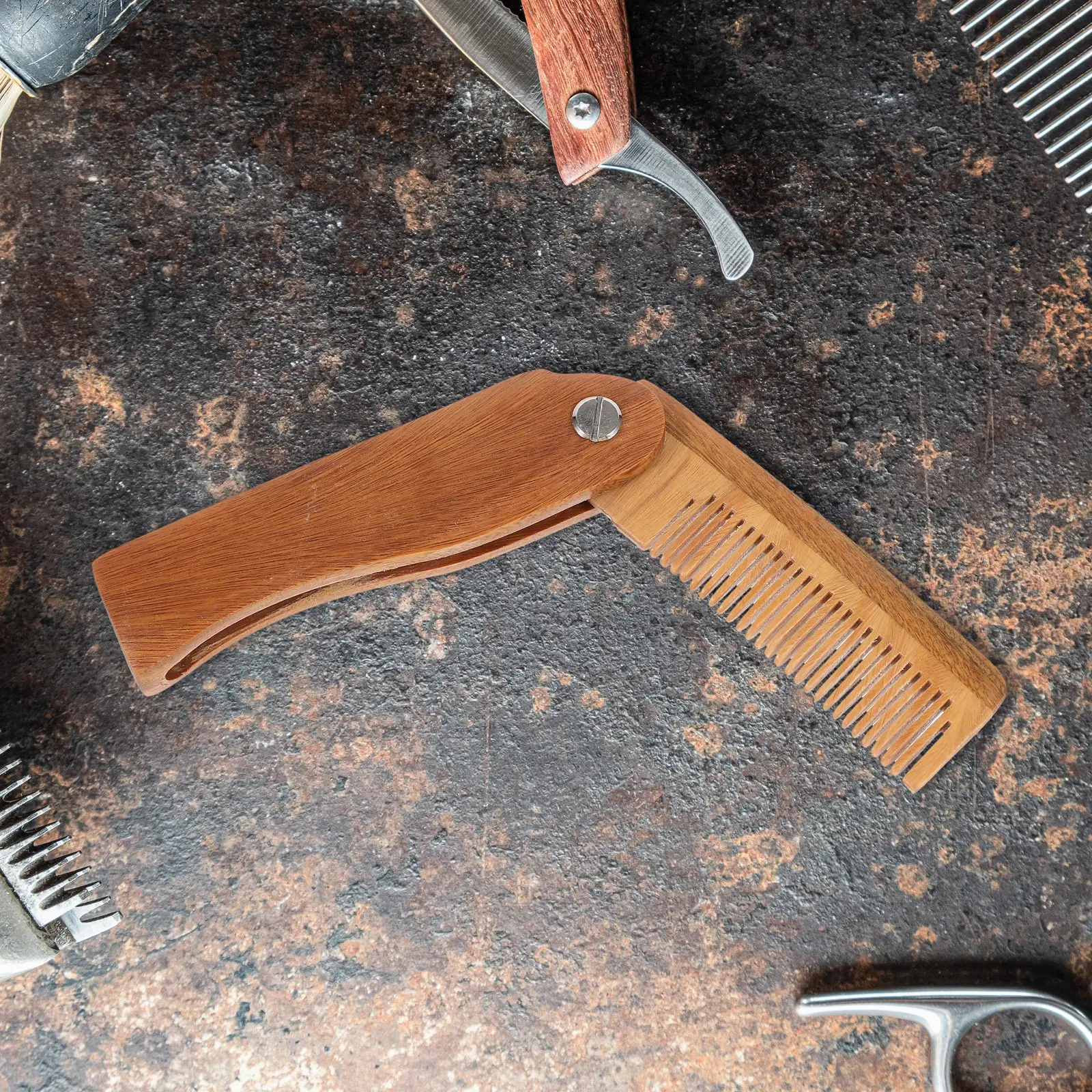 1Pcs Wooden Beard Comb Thick Durable Natural Material Men Hair Beard Styling Brush Foldable Portable Hair Comb