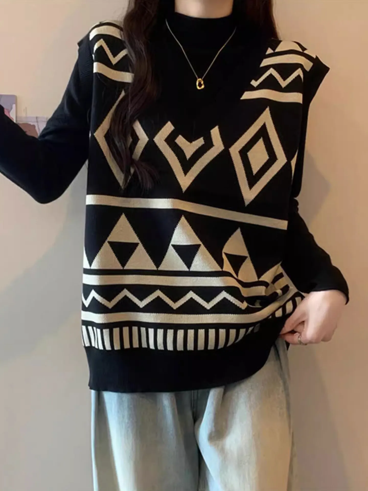 

Women's Knitted Vest Top plus Size Faion Set Autumn Winter Thiened Long Sve Casual Sle Two-Piece Ensemble