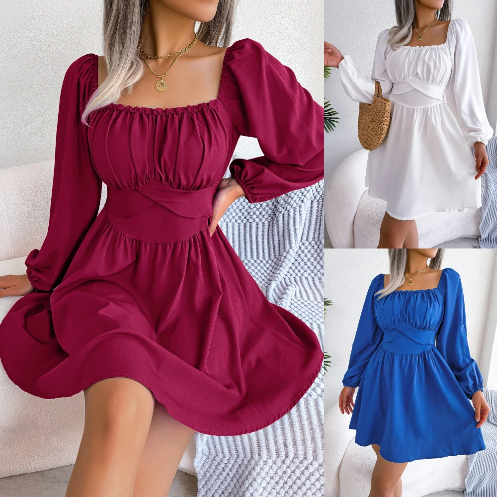 

Spring Summer 2023 Long Sleeve Elegant Dresses For Womens Short Skirt Blue White Cheap Women's Clothing And Free Shipping Casual