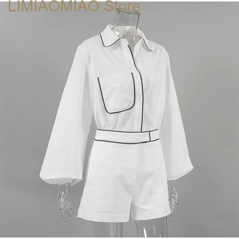 New Women Cotton Linen Shirt Shorts Sets Patchwork Pocket Shirts High Waist Pants Two Pieces Set Female Summer Chic Outfits