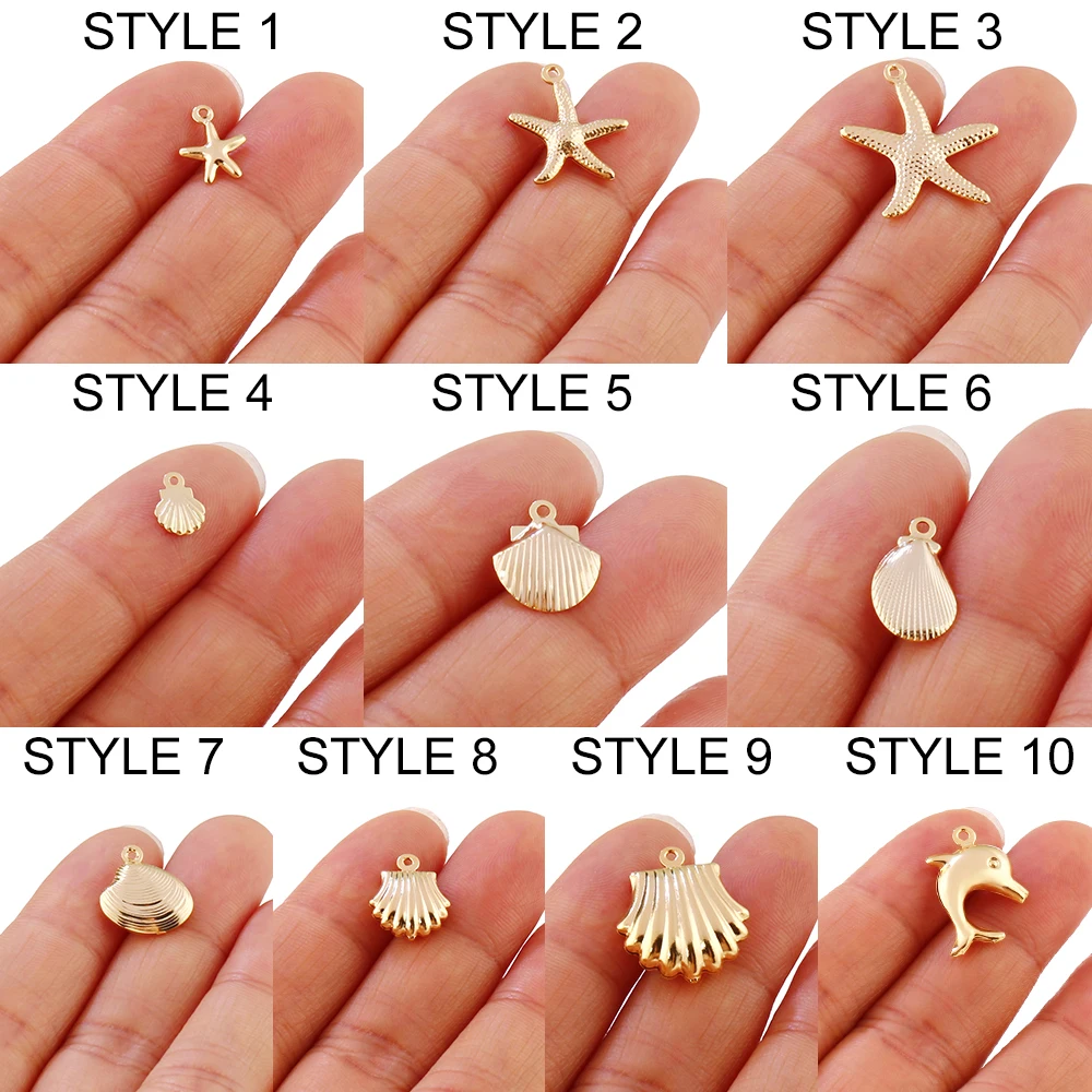 10Pcs Stainless Steel Classic Starfish Charms Gold Beach Shell Pendant for DIY Necklace Bracelet Ear Jewelry Making Accessories