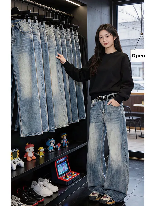 

Blue Bamboo Bud Patterned Men's Fce Lined Flared Jeans Autumn Winter High Street American Sle Cleanfit Wide Leg Pants