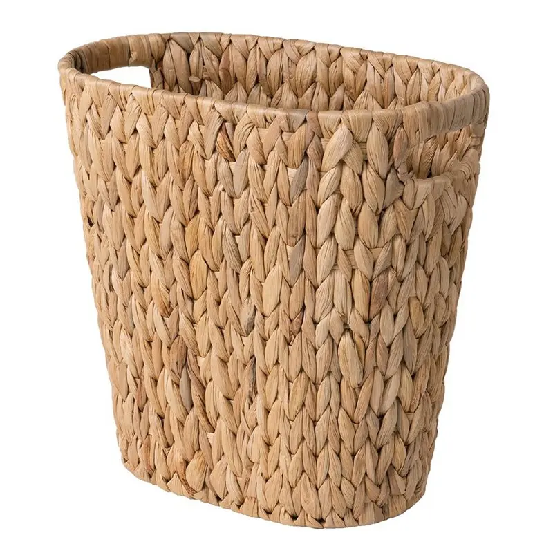 

ALIM-Bathroom Trash Can, Handwoven Wicker Trash Can With Handles For Bedroom, Living Roon,Water Hyacinth Wicker Waste Basket