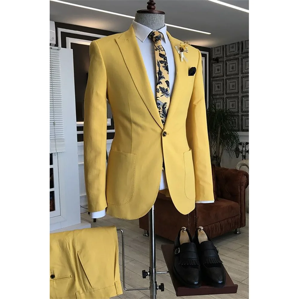 

Single Breasted Men's Suits 2 Pieces Jacket Pants Beach Wedding Prom Party Formal Business Male Suits