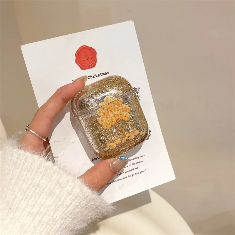Custodia per sabbie mobili Money Tree per AirPods 4 Airpod 1 2 3 Pro Pro2 Auricolari Bluetooth Scatola di ricarica Custodia protettiva per auricolari