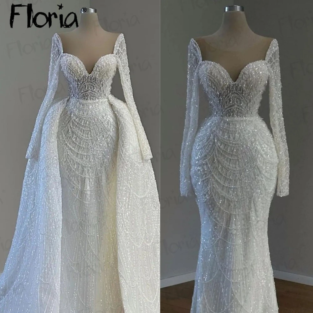 Luxury Beading Wedding Gowns Romantic Full Beaded Muslim Dubai Bridal Dress Long Sleeve 2024 Vestido De Casamento Custom Made