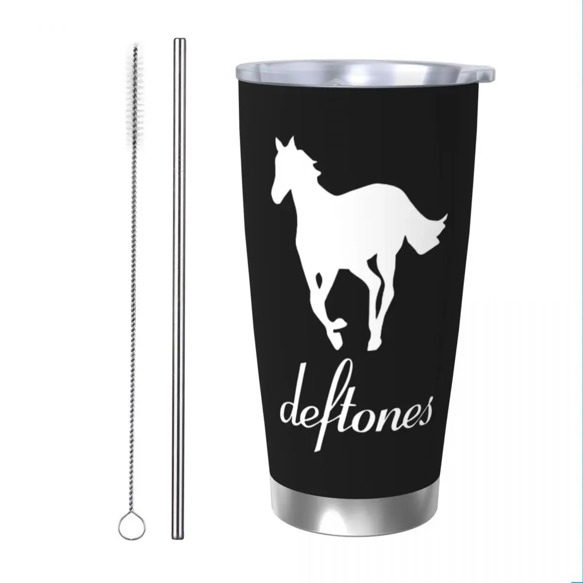 Running Deftones Metal Punk Insulated Tumbler with Straws Lid Vacuum Thermal Mug Office Home Thermos Bottle Cup, 20oz