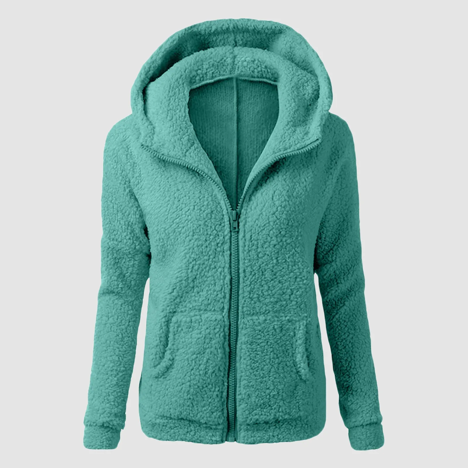 Y2k Solid Color Zip Up Hoodies Women Sweatshirt Harajuku Casual Sport Coats Autumn Winter Warm Wool Outwear Coat With Pockets