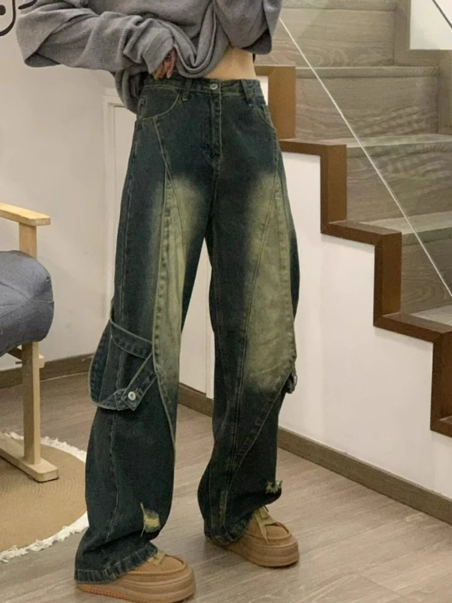 جينز ريترو أمريكي هاي ستريت المتعثر من قماش الدنيم للرجال لربيع وخريف تصميم جديد صناعة ثقيلة صغيرة كرو هاومي مستقيمة...