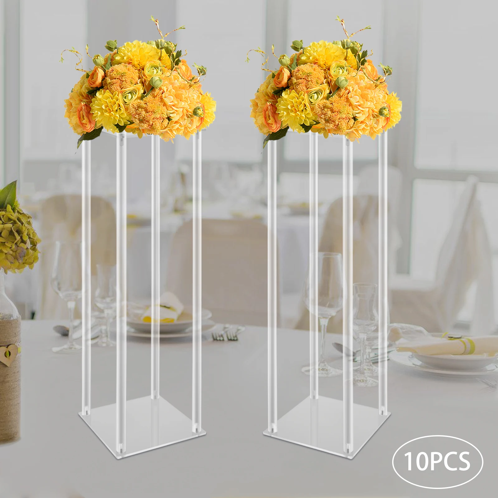 Acrylic Flower Vase 10 Pack Clear Centerpiece Stand for Wedding Reception Table Decoration Clear Display Rack Luxury 20*20*60cm