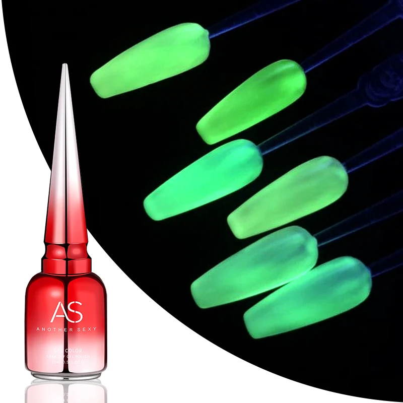 AS 15ml Luminous Gel Nail Polish Glow In Dark Fluorescent Top Coat UV LED Gel Semi-permanent Soak Off Gel TopCoat Varnish