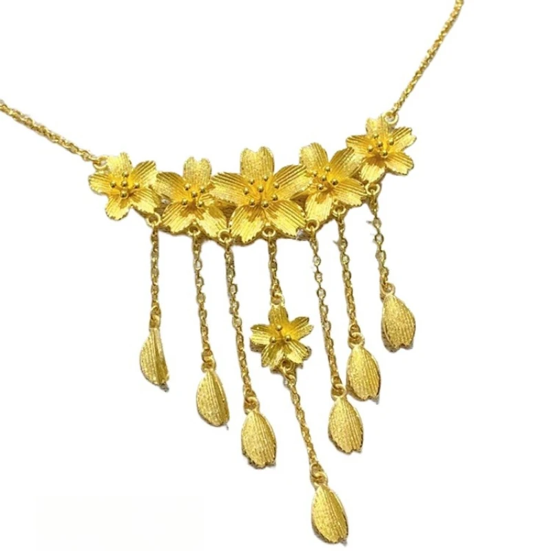 

New Chinese style Guochao flower fringed necklace flowery wedding jewelry fringed pendant collarbone chain