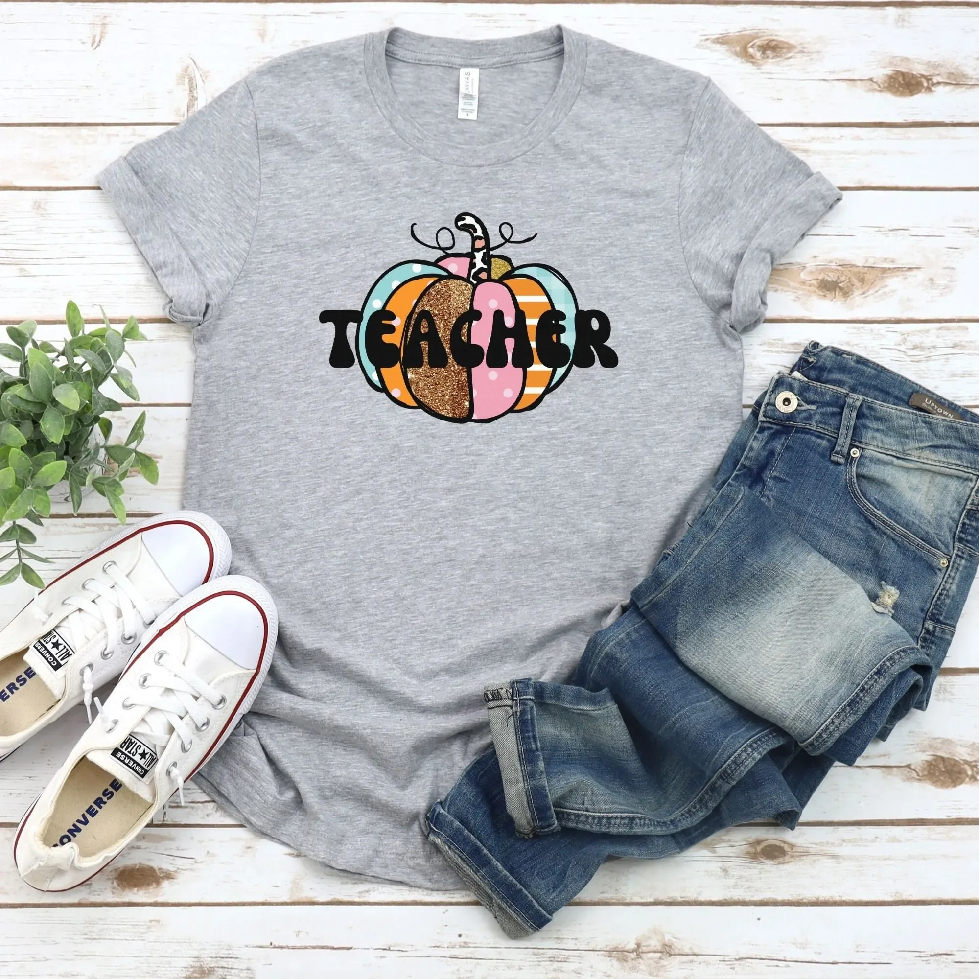 Fall Teacher Shirt Pumpkin For Halloween Tee Hello Thankful Cute Groovy