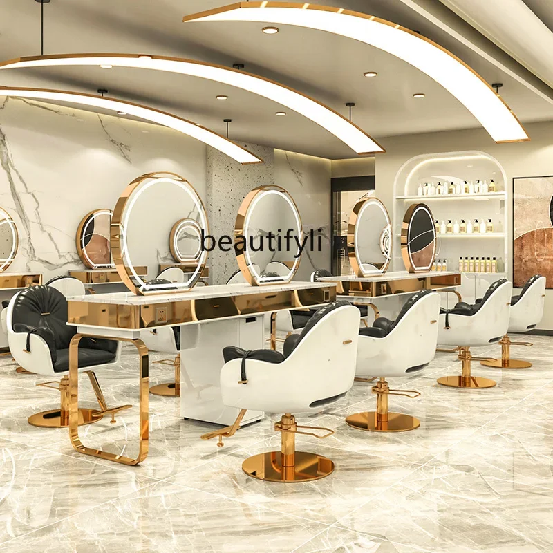 

smt03 Barber Shop with Light Dressing Table for Hair Salon Single-Sided Hair Salon Mirror Hair Cutting and Perming Mirror