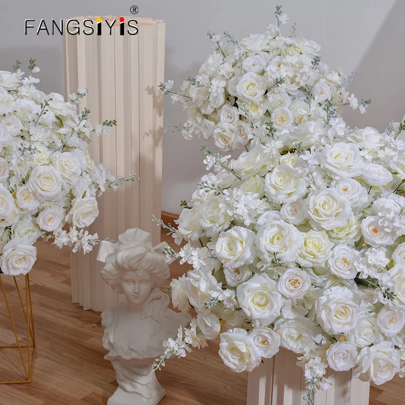 

80/70/60/50cm Large White Rose Artificial Flower Wedding Table Centerpiece Ball Arrangement Party Road Lead Window Display Props