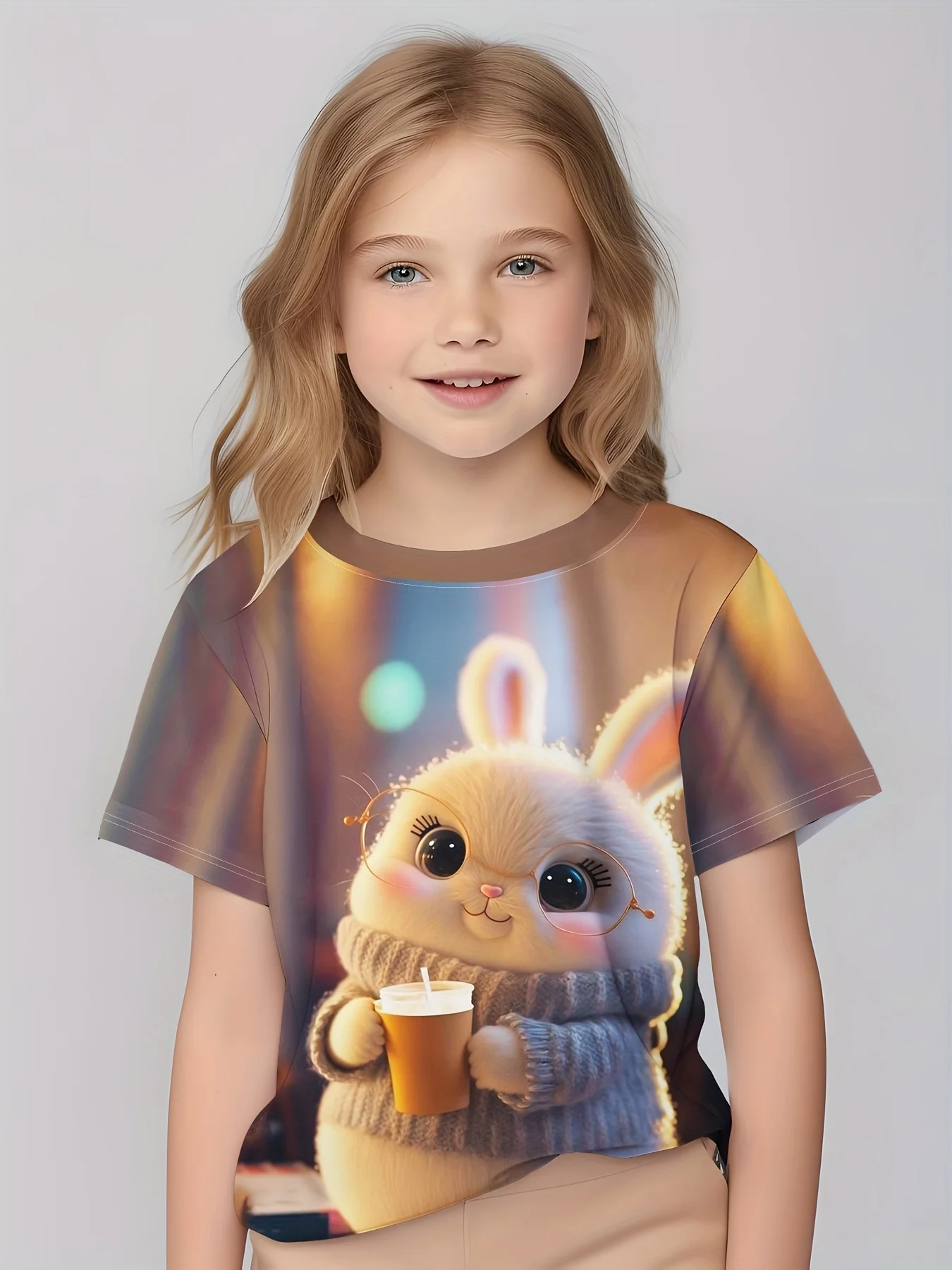 Ropa de manga corta para niña, camiseta Kawaii con estampado de animales, Top de verano