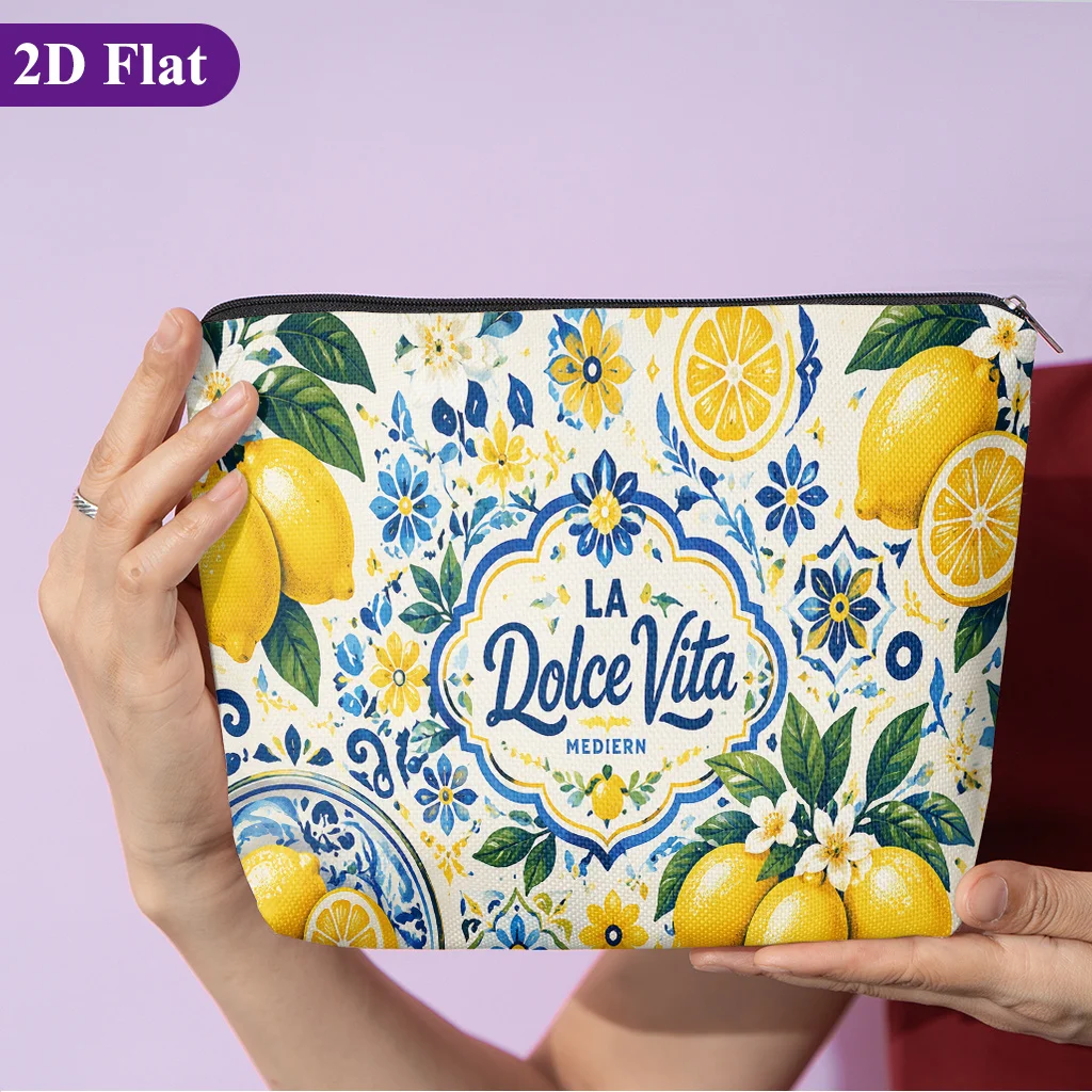 Lemon Floral Decorative Pattern Stylish Travel Toiletry Bag Featuring Fun Patterns Zipper Closure Fashion Travel Storage Bags