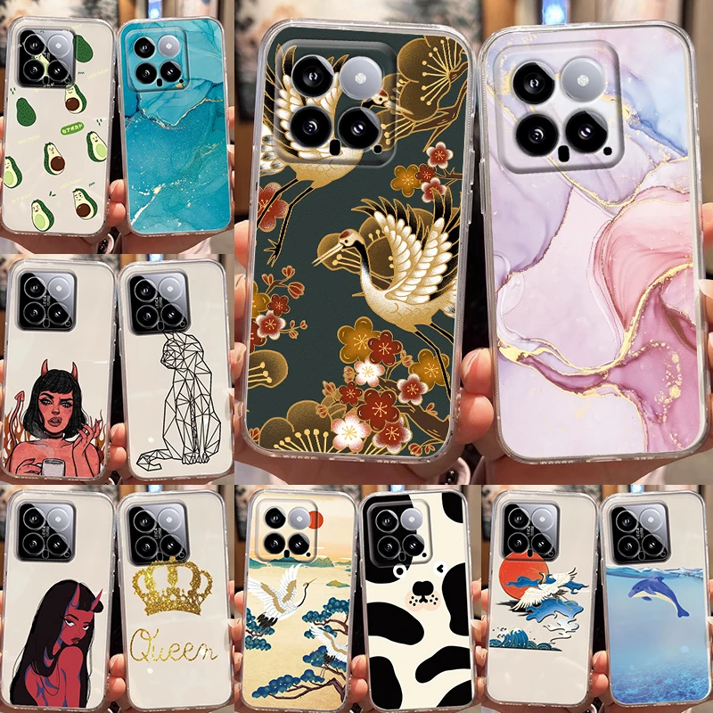 Para Xiaomi 14 14T 13T Pro 13 Lite Civi2 12S 12 Lite 12T 12T Pro 11 Lite 11 Lite Ne 11T Pro 5G grúa coronada roja pájaro carcasa transparente