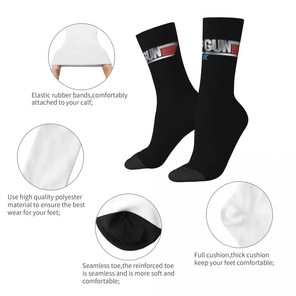 Fashion Male Men Socks Hip Hop Top Gun Stars & Stripes Movie Logo Sock Polyester Sport Women Socks Spring Summer Autumn Winter