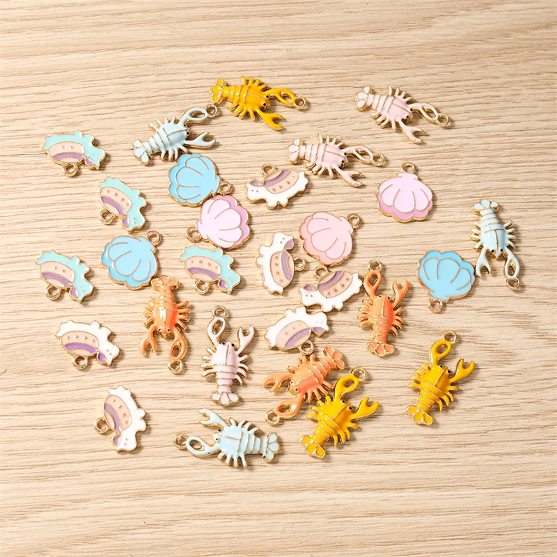 10 Stück niedliche Meereslebewesen-Anhänger, Emaille-Anhänger in Form von Hummer, Schildkröte und Muschel für die Schmuckherstellung, Ohrringe, Anhänger, Halsketten, Bastelbedarf für DIY-Projekte. – Detail 2