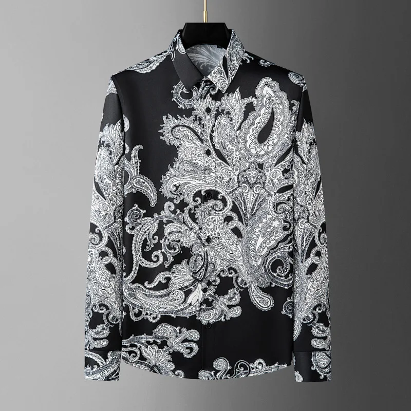 

Luxury Floral Print Long Sleeved Shirt for Men Retro Casual Social Shirts Fashion Slim Fit Business Streetwear Men Clothing 2026
