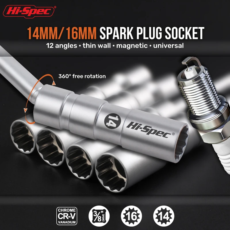 Kunci Soket Busi Mobil Hi-Spec Universal 14/16mm Kit Pemasangan Penggantian Perbaikan Magnetik Penghapus Busi Untuk Perbaikan Mobil