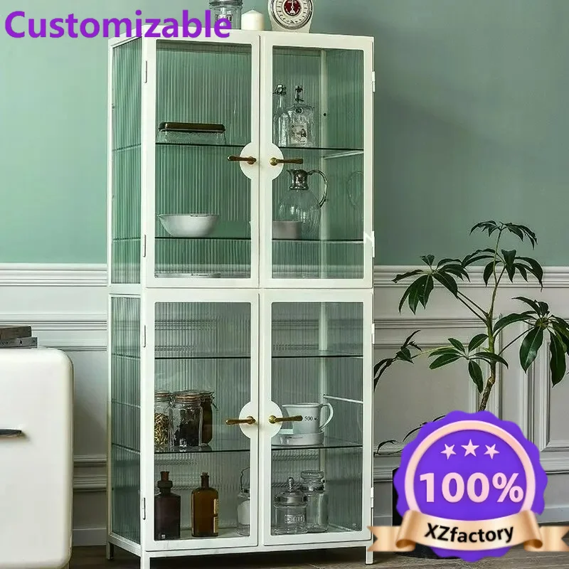 Factory Direct 2026 Nordic simple side cabinet modern small apartment household storage locker Italian light luxury glass