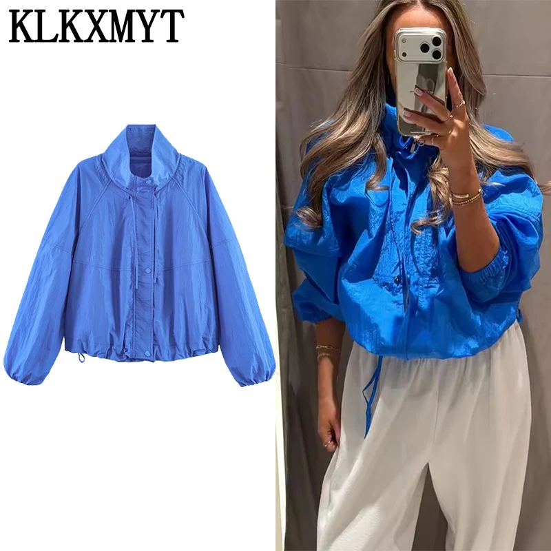 KLKXMYT Damen Bomberjacke 2026 Frühling Sommer Langarm Reißverschluss-Jacke Mantel Streetwear Lässiger Stehkragen Neue Jacke