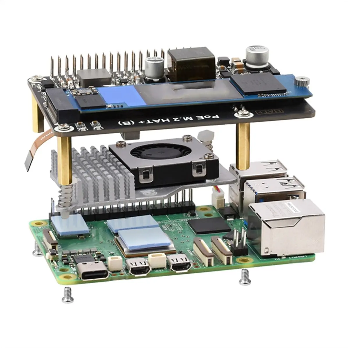 【DT56】PCIe to M.2 Xpansion Board with PoE Function Supports NVMe Protocol M.2 Solid State Drive for 5 PoE HAT
