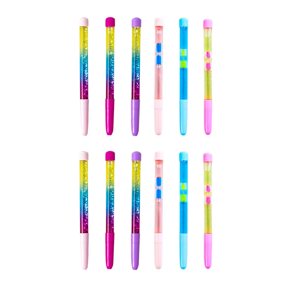 12Pcs Magic Wand Gel Pens Quicksand Design Smooth Writing Pens Student Office Gift Supplies Colorful Pen Perform Supplies