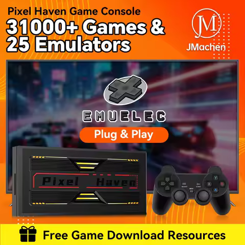 JMachen Pixel Haven Retro Video Game Console EmuELEC 4.7 OS Video Game Player with 31000+ Games for PS1/PSP/MAME/SS/SNES for TV