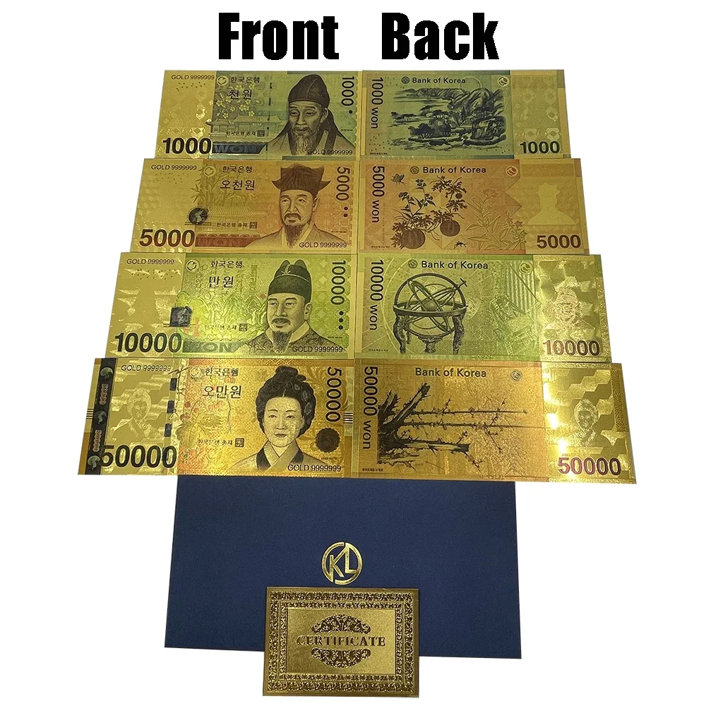 

Beautiful Korea won 1000 5000 10000 50000 24K gold foil banknotes commemorative Notes for collection gifts